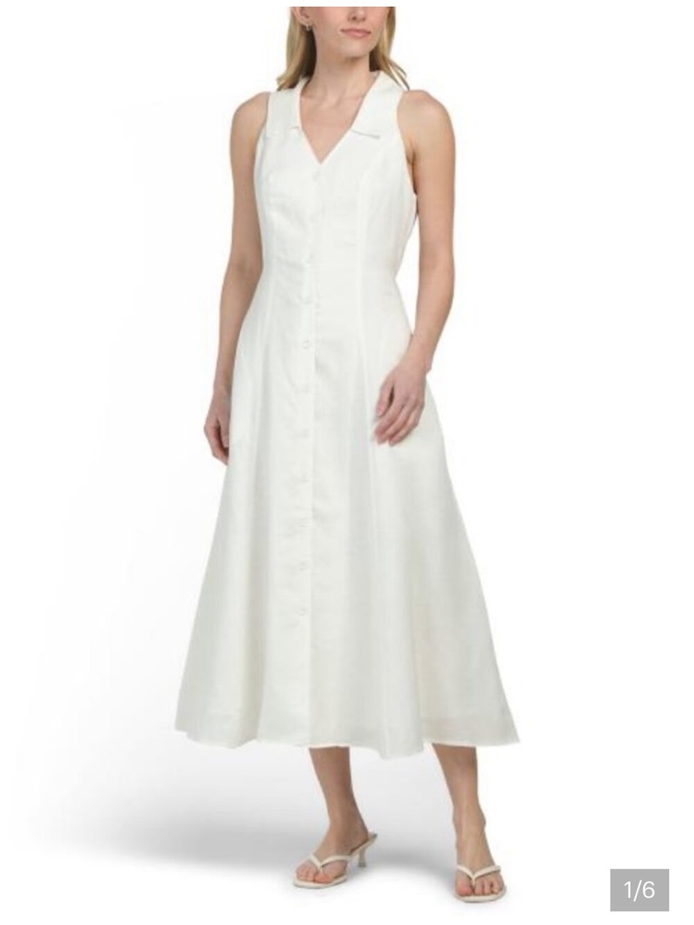 Elie Tahari Sleeveless White Collared Midi Dress